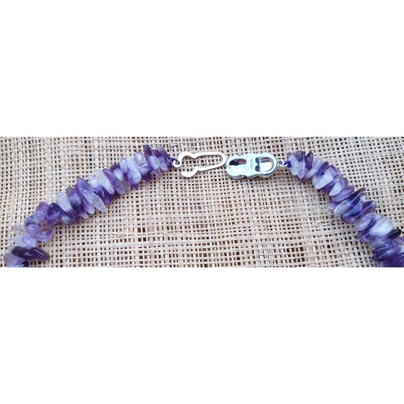 VTG Polished Amethyst Semi Precious Stone Sticks 18" Necklace Sterling Silver - Picture 5 of 6